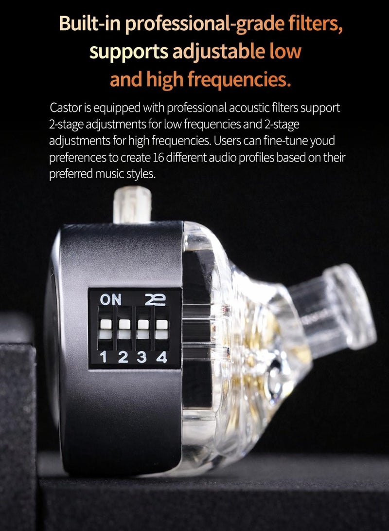 KZ Castor Harman Target Version IEM In-Ear Earphones – Dual Dynamic Drivers (10mm + 8mm), Tunable Sound with 4 Adjustment Switches (16 Profiles), Noise Isolating, 3.5mm, 0.75mm 2-Pin, Silver With Mic - Image 3