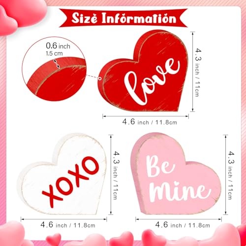 Sionoiur Valentines Day Heart Shaped Table Signs Decorations, Freestanding Wooden Love Be Mine Red Pink Valentine’s Day Gifts Centerpieces for Tiered Tray Home Decor, Wedding Anniversary Party Supplies 3PCS - Image 2
