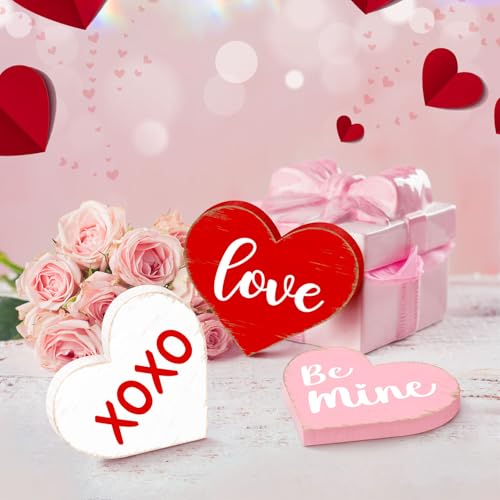 Sionoiur Valentines Day Heart Shaped Table Signs Decorations, Freestanding Wooden Love Be Mine Red Pink Valentine’s Day Gifts Centerpieces for Tiered Tray Home Decor, Wedding Anniversary Party Supplies 3PCS - Image 4