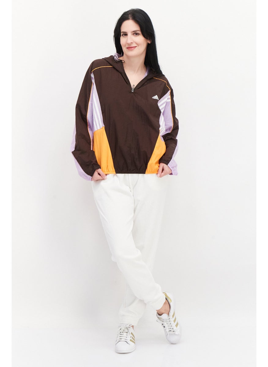 Adidas - Women Sportswear Fit Hooded Half Zip Training Sweatshirt, Brown Combo - Image 1