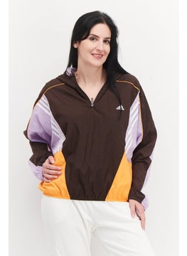 Women Sportswear Fit Hooded Half Zip Training Sweatshirt, Brown Combo