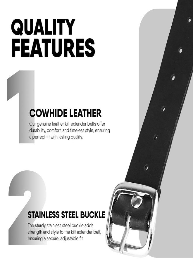 EZE Kilts Extension Straps Genuine Leather Kilts Belt Extender with Buckle - Customizable fit (Set of 3) (BLACK) - Image 4
