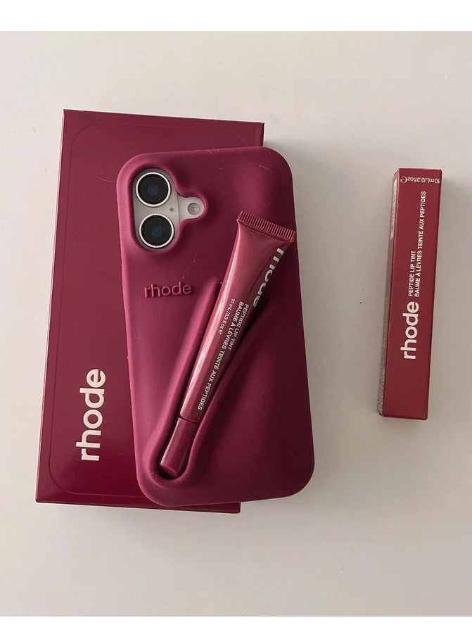 Lip Gloss Phone Case with Lip Color, iPhone Phone Case, Liquid Silicone Camera Protective Case, Lip Gloss Lipstick for iPhone 16 Plus (Raspberry Jelly)