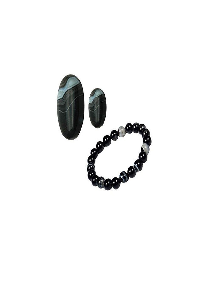 DHYANARSH Sulemani Hakik Finish Stone Beads Bracelet and Sulemani Hakik Stone (2 Stone and 1 Bracelet) - Image 2