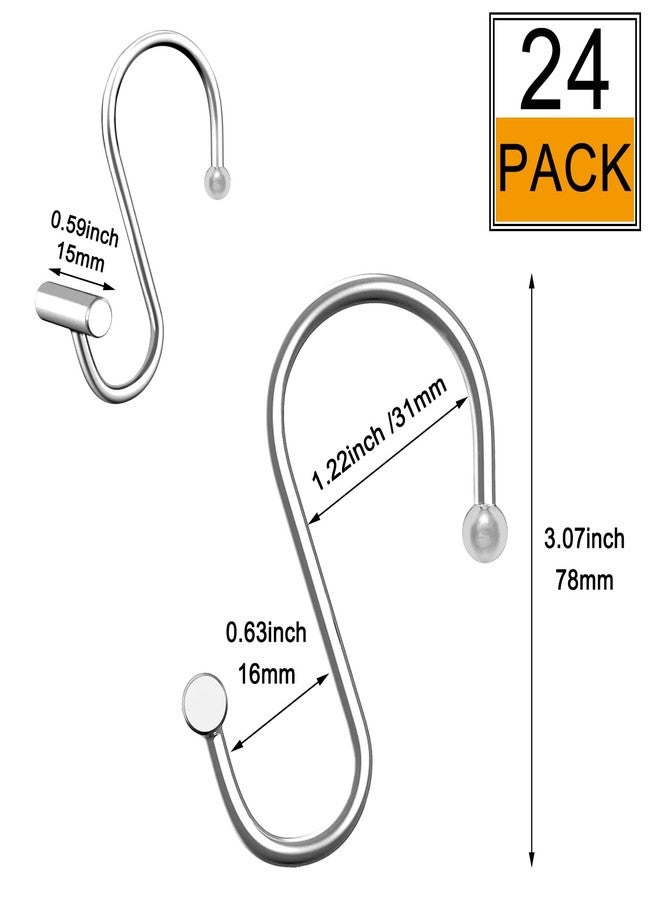 LULARINE Shower Curtain Hooks Rings,Set of 24 Rustproof Metal Shower Hooks for Shower Curtain,S Shaped Silver Shower Curtain Rings for Bathroom,T-Bar Decorative Shower Hooks Hangers for Shower Curtain Rod - Image 3