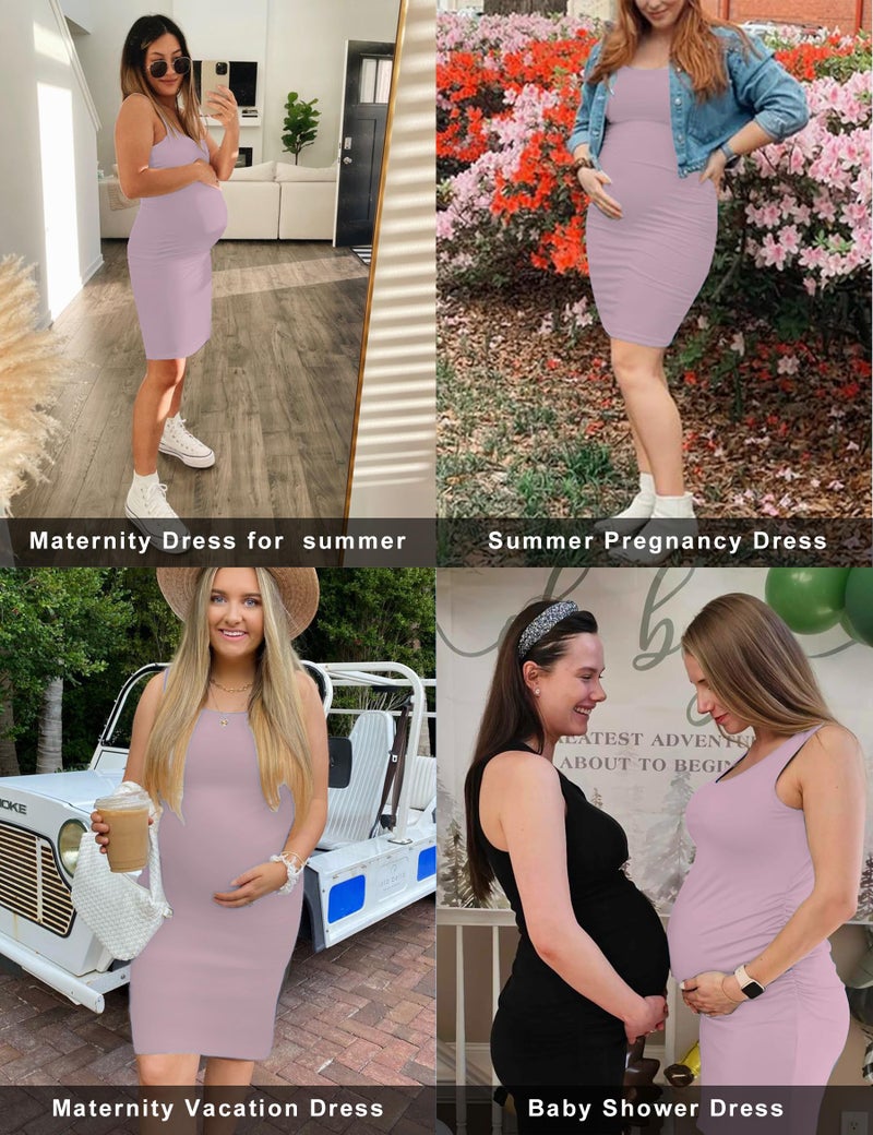 KIM S Maternity Dress Summer Maternity Photoshoot Gender Reveal Baby Shower Tank Top Pregnancy Clothes Bump Friendly Work Gender Reveal Purple (Mauve S) - Image 2