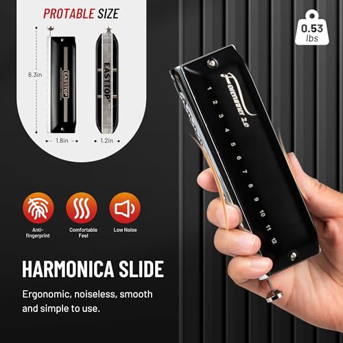 EAST TOP Updated FORERUNNER 2.0 without valves Chromatic Harmonica 12-Hole 48 Tones A Key Chromatic Mouth Organ Harmonica for Adults,Beginners and Students - Image 3