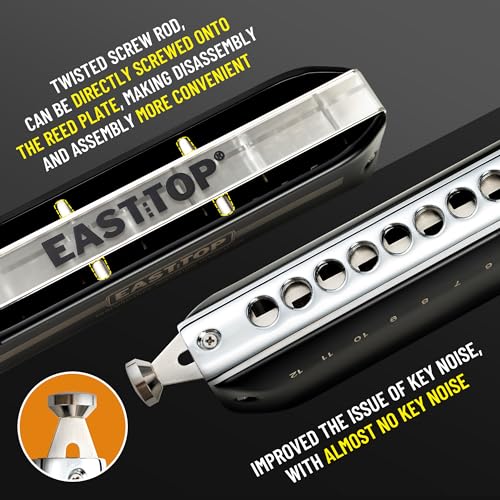 EAST TOP Updated FORERUNNER 2.0 without valves Chromatic Harmonica 12-Hole 48 Tones A Key Chromatic Mouth Organ Harmonica for Adults,Beginners and Students - Image 4