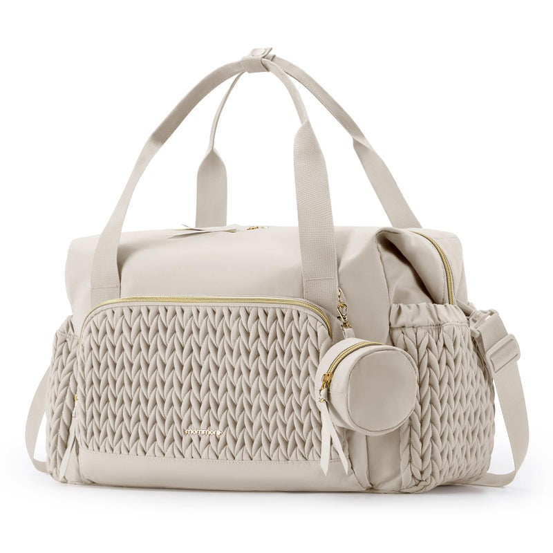 mommore Diaper Bag Tote, Large Capacity Travel Diaper bags, Hospital Bag for Labor Delivery, Baby Bag with Pacifier Case (Beige) - Image 1
