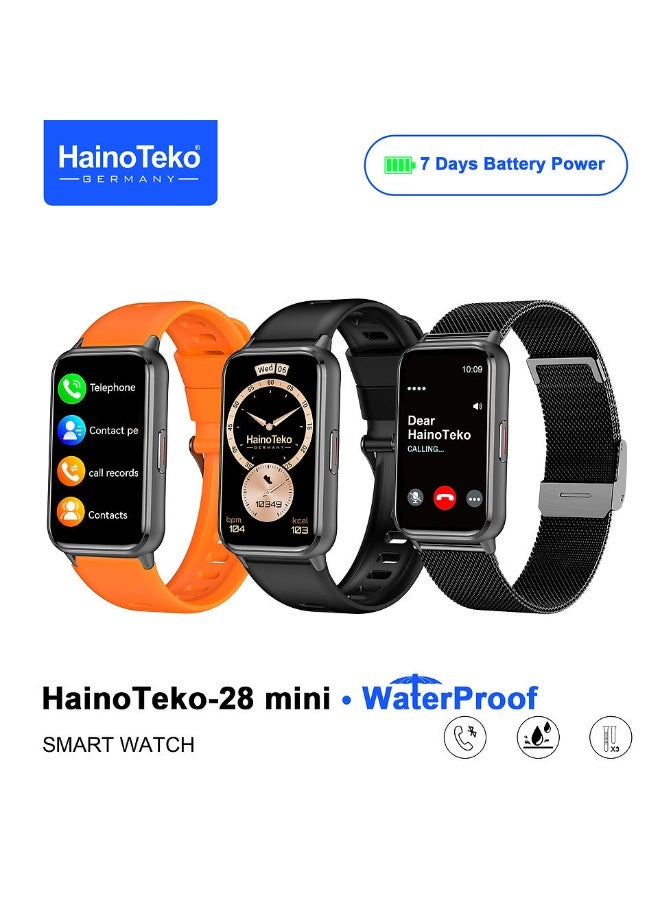 Haino Teko HainoTeko-28 Mini Waterproof Smart Watch with AMOLED Display Bluetooth Calling 7-Day Battery Life 3 Pair Straps and Charging Cable Designed for Ladies Black