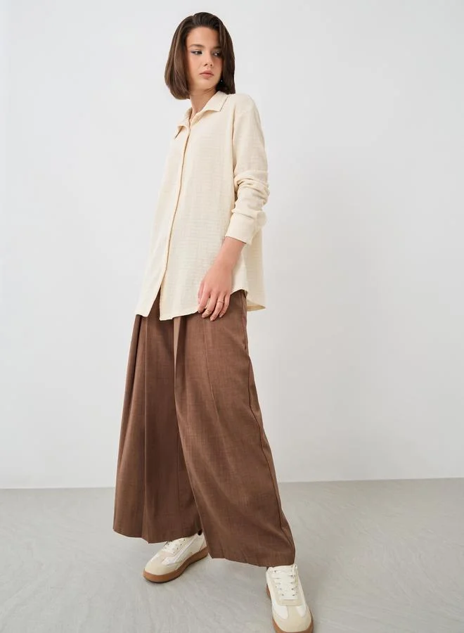 تايك تو قميص بأكمام طويلة واسع بتصميم "تيك تو" ذو ملمسين