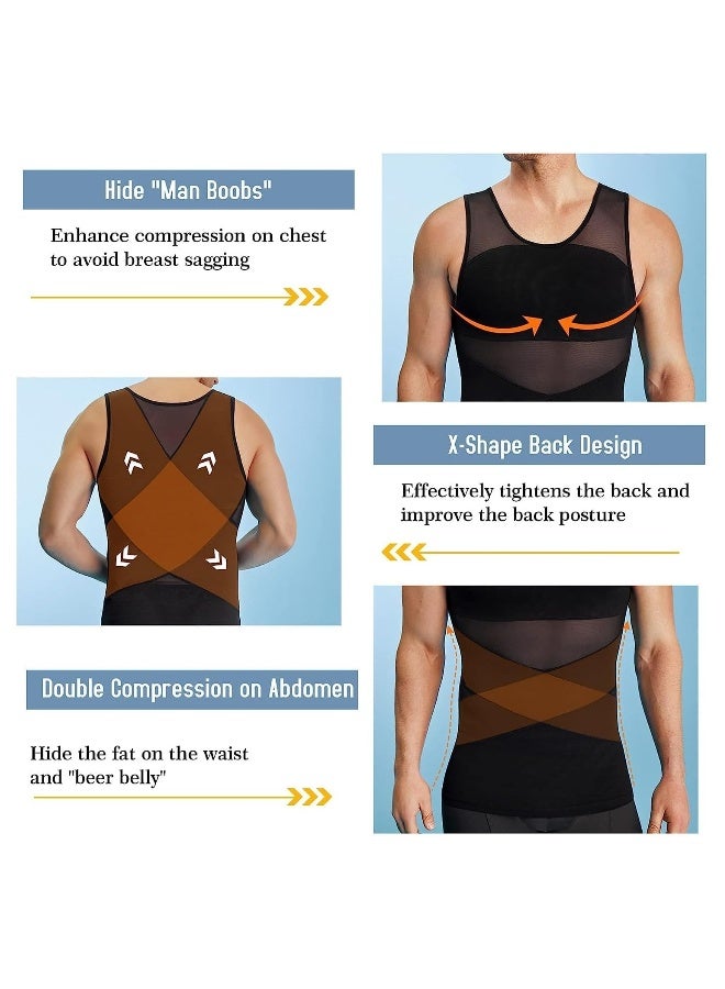 Compression Shirts for Men Slimming, Workout Mesh Tank Top Undershirts Shapewear Tight Tummy Underwear, Sleeveless Slimming Vest Men, Black - XL Size - Image 2