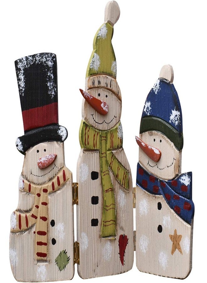 WHY Decor Christmas Snowman Sign Decorations Wooden Table Top Christmas Signs Indoor Standing Xmas Triple Folding Screen Wood Snowman Decor for Fireplace Home Holiday Winter Seasonal 12.5 Inch - Image 1