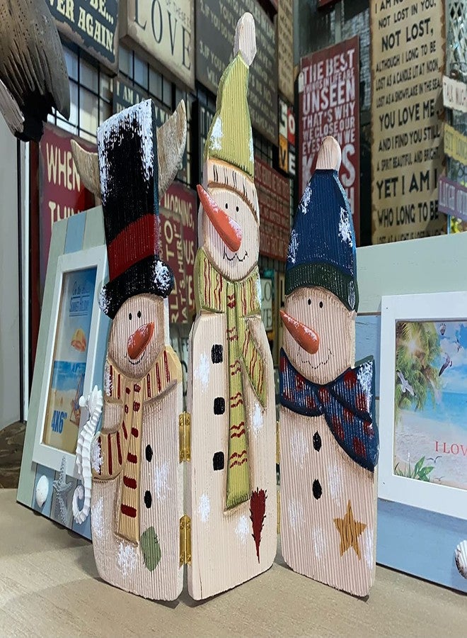 WHY Decor Christmas Snowman Sign Decorations Wooden Table Top Christmas Signs Indoor Standing Xmas Triple Folding Screen Wood Snowman Decor for Fireplace Home Holiday Winter Seasonal 12.5 Inch - Image 4