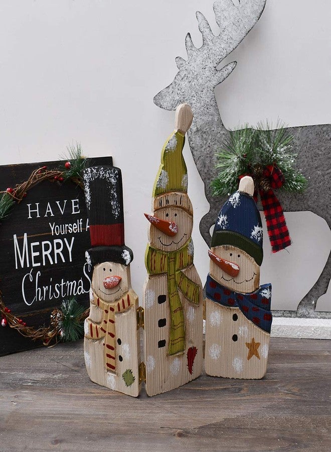 WHY Decor Christmas Snowman Sign Decorations Wooden Table Top Christmas Signs Indoor Standing Xmas Triple Folding Screen Wood Snowman Decor for Fireplace Home Holiday Winter Seasonal 12.5 Inch - Image 5