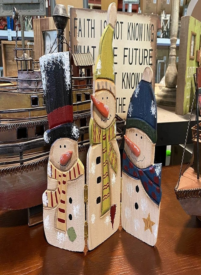 WHY Decor Christmas Snowman Sign Decorations Wooden Table Top Christmas Signs Indoor Standing Xmas Triple Folding Screen Wood Snowman Decor for Fireplace Home Holiday Winter Seasonal 12.5 Inch - Image 3