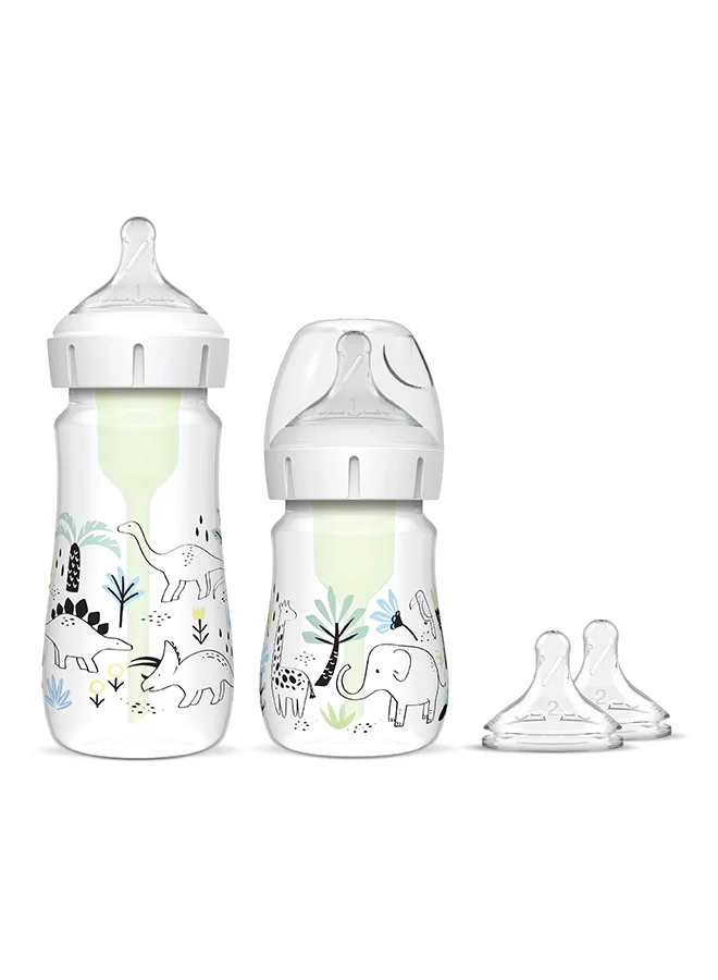 دكتور براونز PP W-N Anti-Colic Options+ Baby Bottle Sampler Kit, with Designs  (1x270 & 1x150 mL bottles, 2xL2 nipples, 1 cleaning brush)
