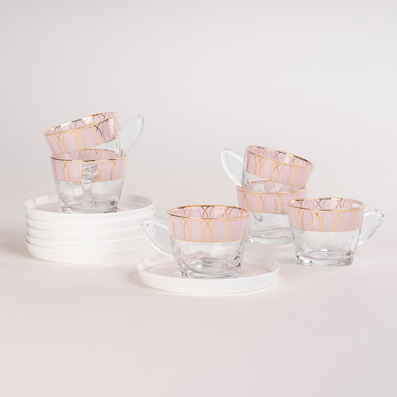 Dallaty pink glass and porcelain tea cups set 12 pcs - Image 5