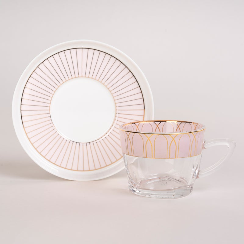 Dallaty pink glass and porcelain tea cups set 12 pcs - Image 1