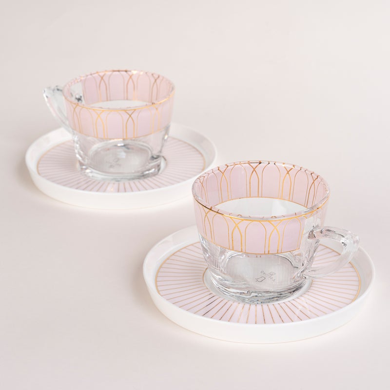 Dallaty pink glass and porcelain tea cups set 12 pcs - Image 2