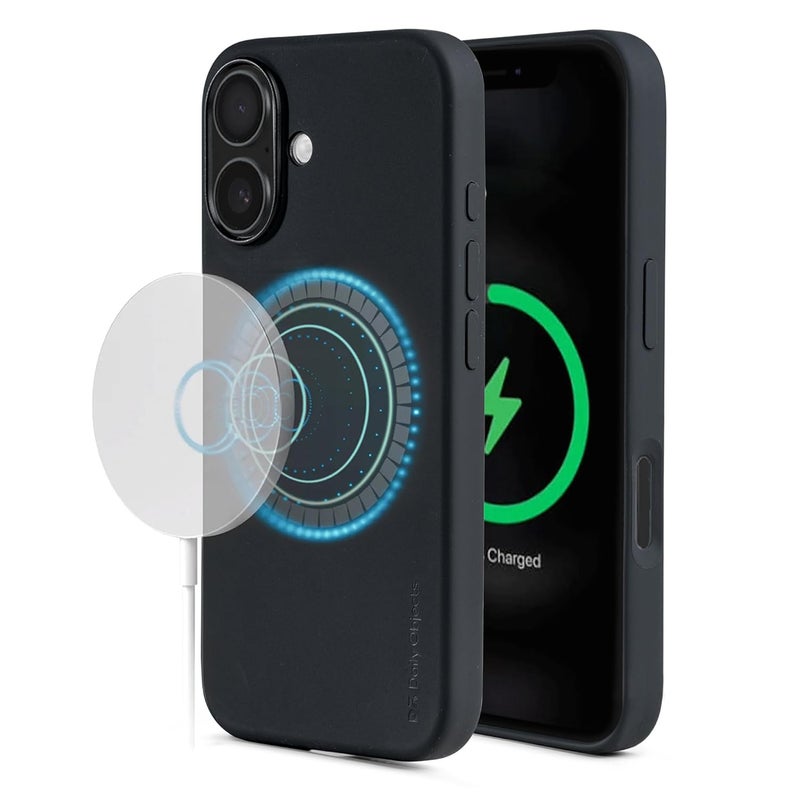 Daily Objects Case for iPhone 16 Compatible with Mag-Safe Wireless Charging, Flekt Liquid Silicone Slim Shockproof Back Cover, Black - Image 1