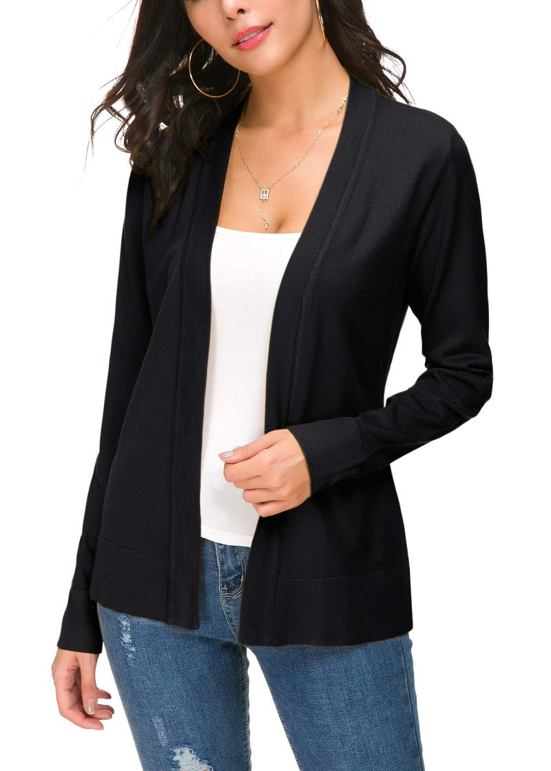 EXCHIC Women's Long Sleeve Open Front Cardigan Sweater Lightweight Casual Knit Sweaters (Black, Large) - Image 1