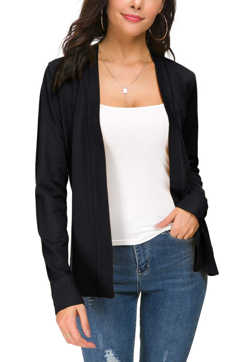 EXCHIC Women's Long Sleeve Open Front Cardigan Sweater Lightweight Casual Knit Sweaters (Black, Large) - Image 5