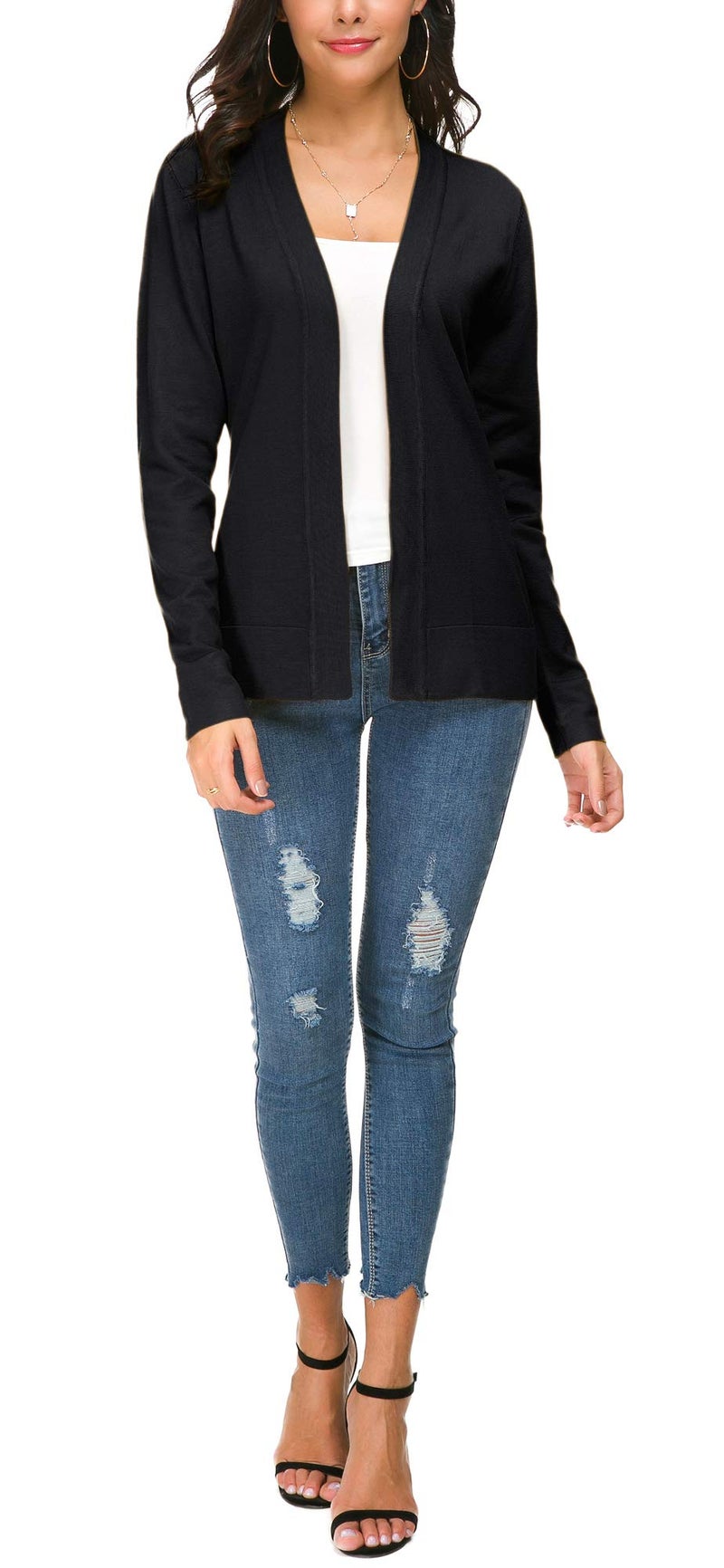 EXCHIC Women's Long Sleeve Open Front Cardigan Sweater Lightweight Casual Knit Sweaters (Black, Large) - Image 2