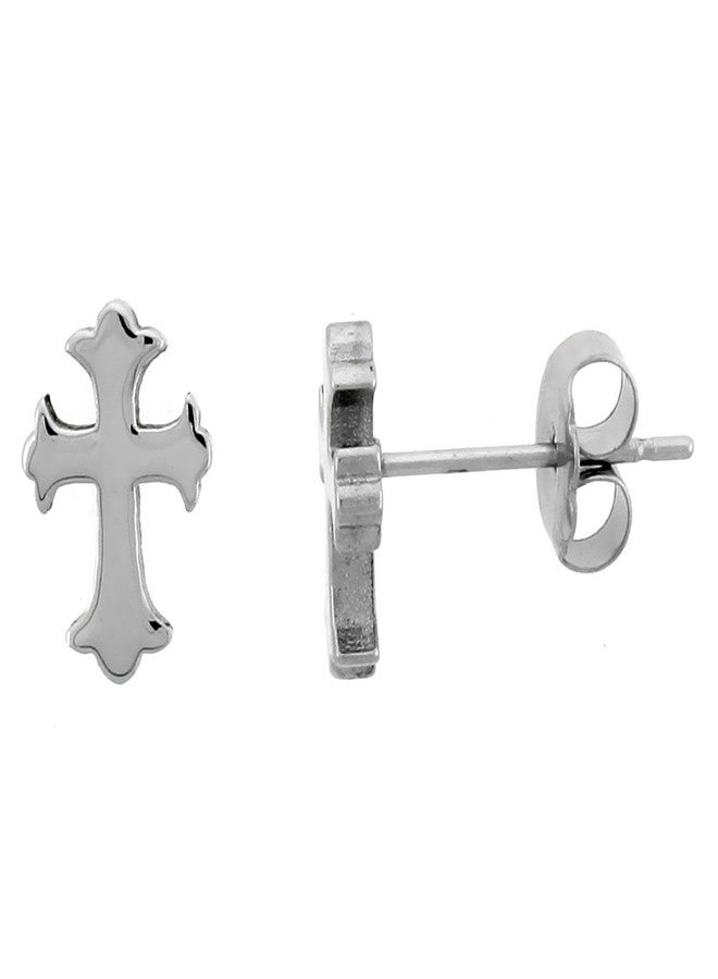 Sabrina Silver 3 Pair Pack Small Stainless Steel Gothic Cross Stud Earrings 3/8 inch - Image 1