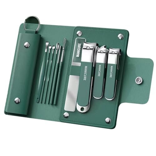 PLENARO 10-in-1 Nail Clippers Set Manicure Pedicure Kit with PU Leather Case - Stainless Steel Grooming Tools for Men & Women - Portable Travel Nail Care Kit for Home, Salon & Gift (Green) - Image 1