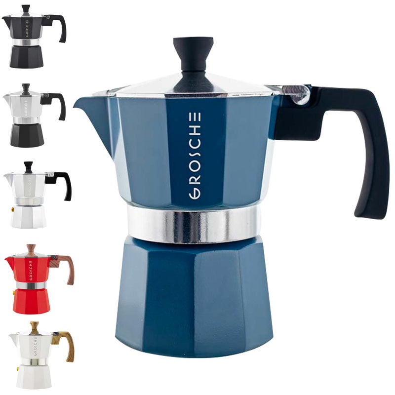 GROSCHE GROSCHE Milano Stovetop Espresso Maker Moka Pot 3 espresso Cup  5 oz Blue Moka Espresso Coffee Maker Stove top coffee maker Moka Italian espresso greca coffee maker brewer percolator 