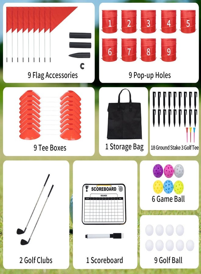 WodGod 9 Pcs Backyard Golf Outdoor Game with 2 Clubs - Outdoor Golf Yard Game for Adults and Family, Beach, Camping, Lawn, Park - Image 2