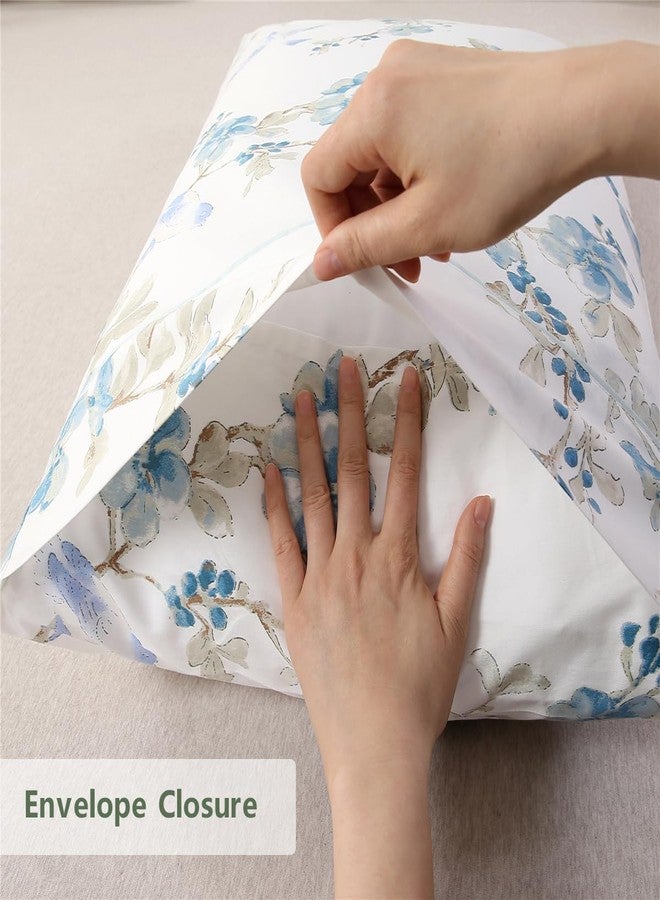 URBONUR 100% Cotton Pillowcases Set of 2 Queen Size Floral Printed Pillow Cases Soft Breathable Cooling Pillowcase Decorative Pillow Cover (Queen, 20x30 Inches, Blue Plum Blossom) - Image 4