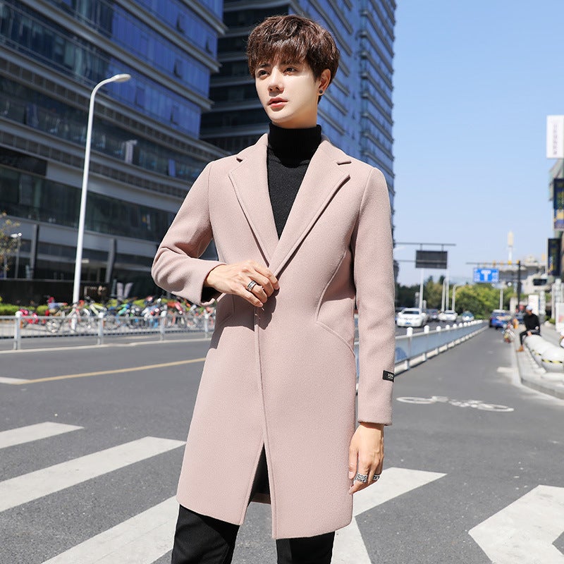 Men'S Coat Fashionable Korean Style Cotton Mid-Length Windbreaker Men'S Loose Casual Wool Coat - Image 1