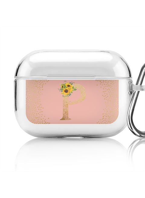 Classic Clear printed Case for Apple AirPods Pro 2nd Generation Thin Transparent Cover - Custom Monogram Initial Letter Mandala Floral Pattern Alphabet - P (Rose Pink )