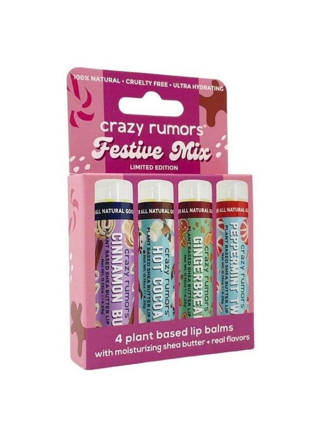 crazy rumors Festive Mix Gingerbread Hot Cocoa Cinnamon Bun + Peppermint Twist 4 Pack Lip Balm - Image 1