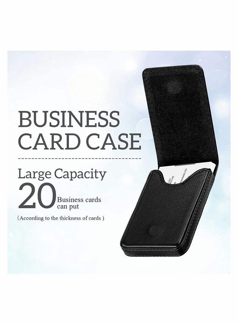 Excefore Business Card Holder, 2 Pcs Card Wallet for Men or Women, PU Leather Portable Magnetic Type Name Card Case, Pocket Card Wallet Credit Card ID Case, Easy to Store and Take Out, Holds 20 Cards (Black) - Image 3