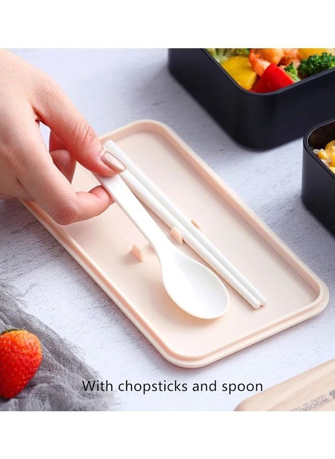Arabest - Easy Clean Double Layer Lunch Box Container Bundle Divider Japanese Style with Plastic Cutlery and Nylon Sealing Tape（1200ml） (White) - Image 1