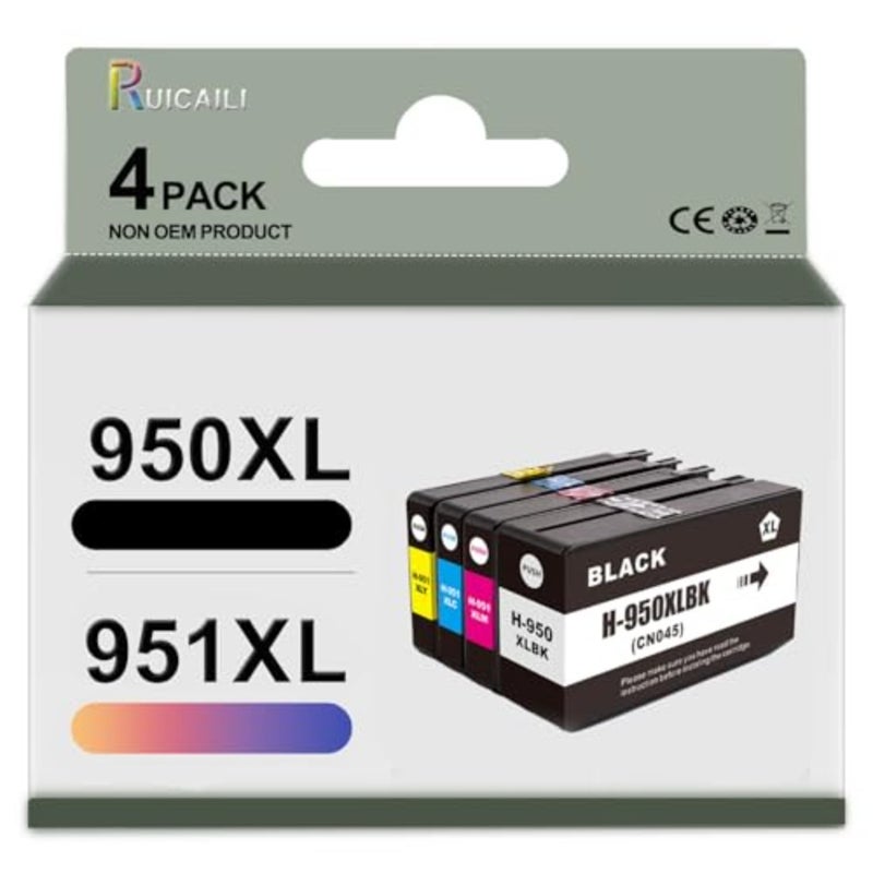 خرطوشة حبر متوافقة مع خراطيش الحبر HP 950XL 951XL 950 951 لـ Officejet Pro 251dw/276dw/8100/8600/8610/8620/8630/8640/8650/8660/8615/8616/8625 4PK - Image 1