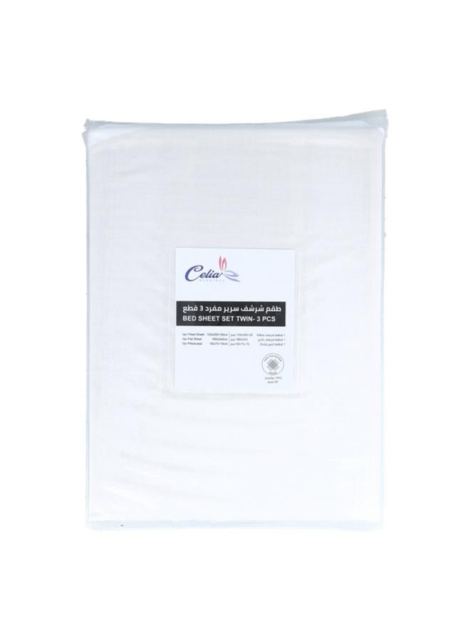 Celia 3-Piece Superior Quality Elegant Bedsheet Set White Twin  - Image 1