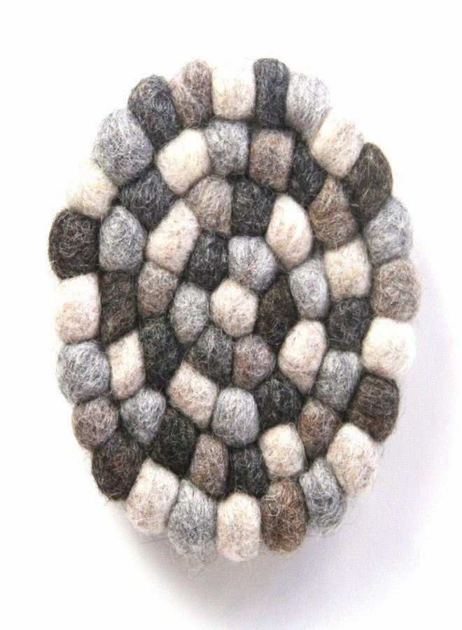 Global Crafts Hand Crafted Felt Ball Wool Coaster Set from Nepal, 4" Natural Drink Coaster, 4-Pack, Mixed Greys - Image 3