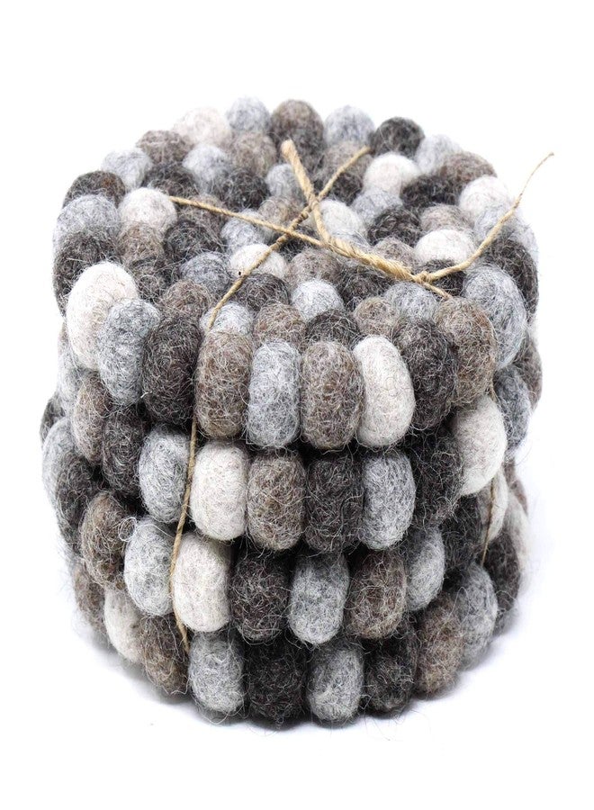 Global Crafts Hand Crafted Felt Ball Wool Coaster Set from Nepal, 4" Natural Drink Coaster, 4-Pack, Mixed Greys - Image 1