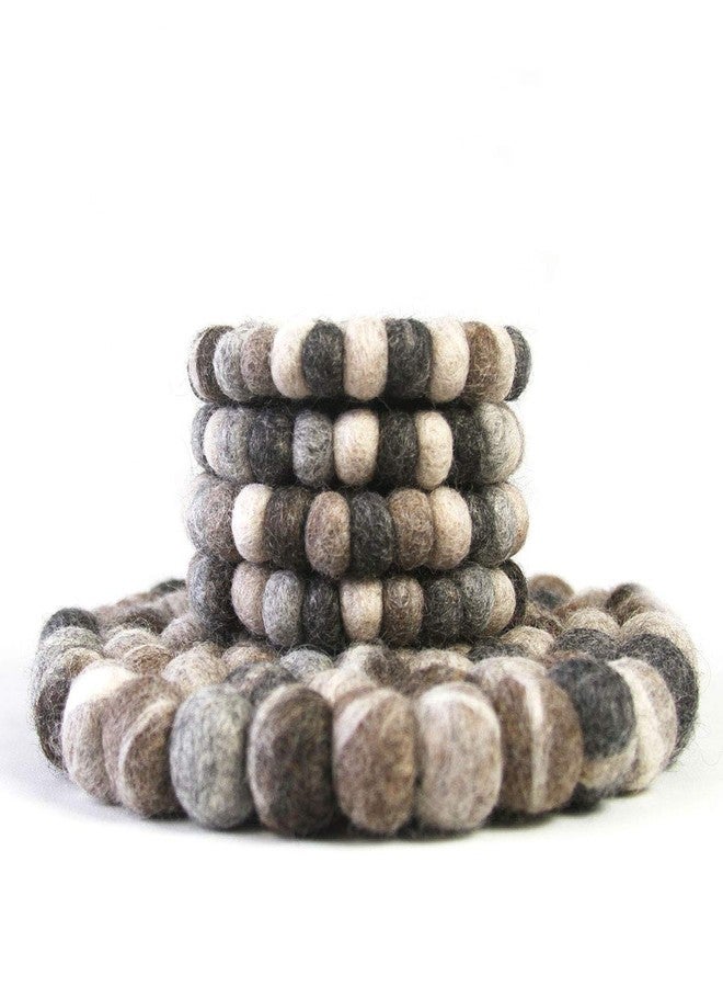 Global Crafts Hand Crafted Felt Ball Wool Coaster Set from Nepal, 4" Natural Drink Coaster, 4-Pack, Mixed Greys - Image 4