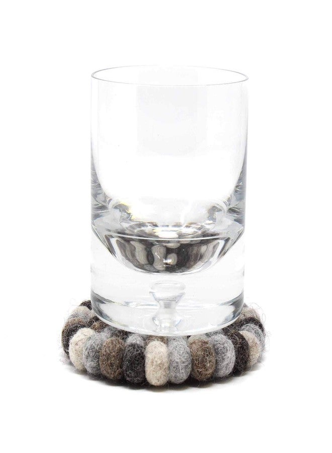 Global Crafts Hand Crafted Felt Ball Wool Coaster Set from Nepal, 4" Natural Drink Coaster, 4-Pack, Mixed Greys - Image 2