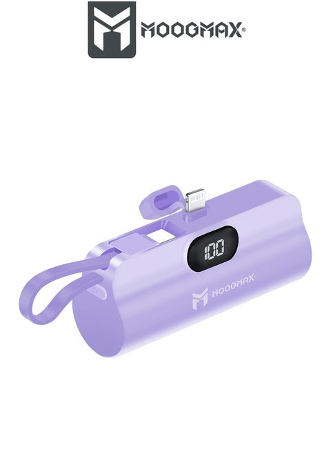 2-في-1 باور بنك سوبر تايني سايز ميني بسعة 5000mAh وبحجم قلم الروج, ووزن خفيف يجعل حمله واستخدامه سهل, بمخرجين مخرج ايفون أساسي ومخرج تايب-سي جانبي, يدعم تقنيات الشحن السريع, يسمح بحمله على أثناء السفر