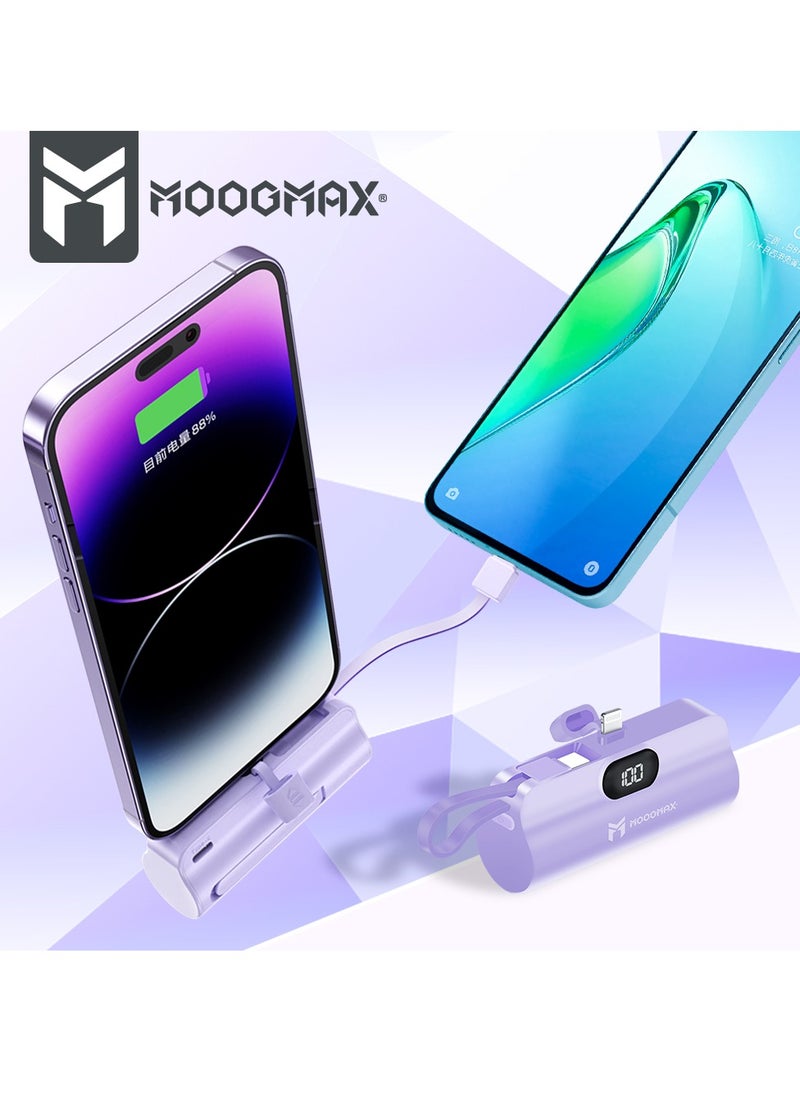 2-في-1 باور بنك سوبر تايني سايز ميني بسعة 5000mAh وبحجم قلم الروج, ووزن خفيف يجعل حمله واستخدامه سهل, بمخرجين مخرج ايفون أساسي ومخرج تايب-سي جانبي, يدعم تقنيات الشحن السريع, يسمح بحمله على أثناء السفر