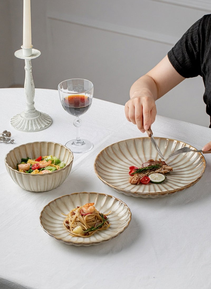 12 Piece Handcrafted Retro Beige Glaze Dinnerware Set, Porcelain Dinnerware Sets, Heat-Resistant Ceramic Bowl And Plate Combination, Perfect for Housewarming Gifts And for home Dining Utensils - Image 5