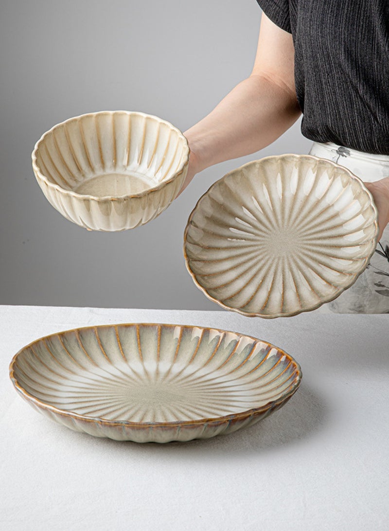 12 Piece Handcrafted Retro Beige Glaze Dinnerware Set, Porcelain Dinnerware Sets, Heat-Resistant Ceramic Bowl And Plate Combination, Perfect for Housewarming Gifts And for home Dining Utensils - Image 2