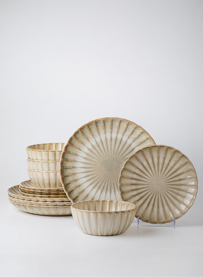 12 Piece Handcrafted Retro Beige Glaze Dinnerware Set, Porcelain Dinnerware Sets, Heat-Resistant Ceramic Bowl And Plate Combination, Perfect for Housewarming Gifts And for home Dining Utensils - Image 1