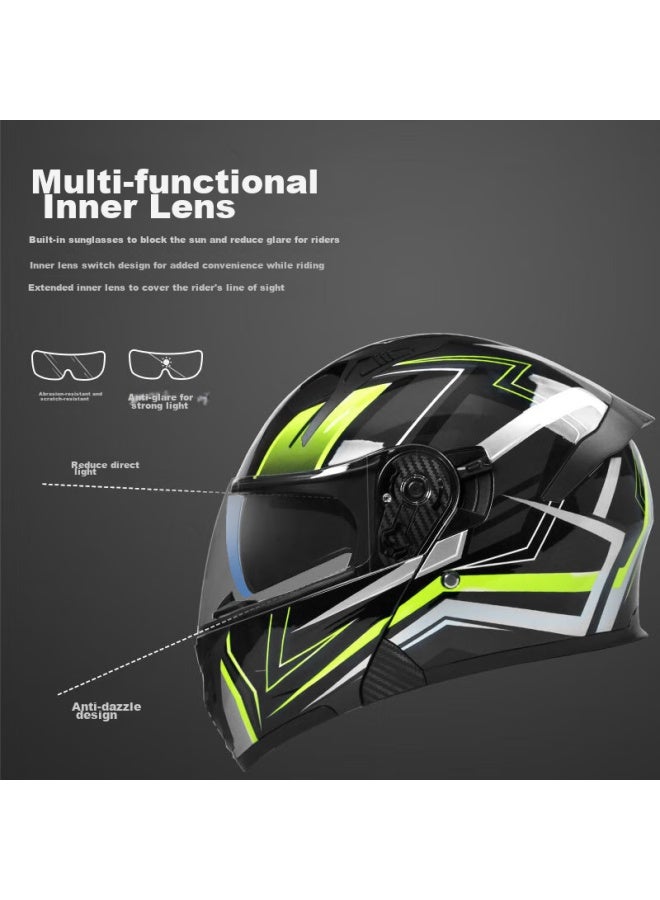 Ad Motorcycle Flip-up Helmet, 3c Certified, Uni, All-season, A-class, Anti-fog, Full-face Helmet For Winter, Summer, Electric Scooters, Safety Helmet, K9 Black And Green Arrow - Image 4